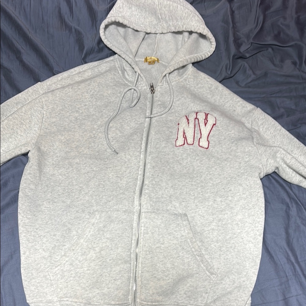 Gray Hooded Jacket with NY Embroidery